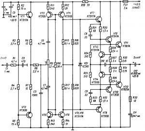 Транзисторный усилитель 25 Вт без общей ООС схема