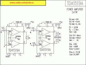 TDA1519 схема включения и параметры