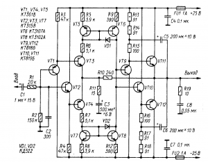 Аудиоусилитель 25Вт с параллельным включением выходных транзисторов схема